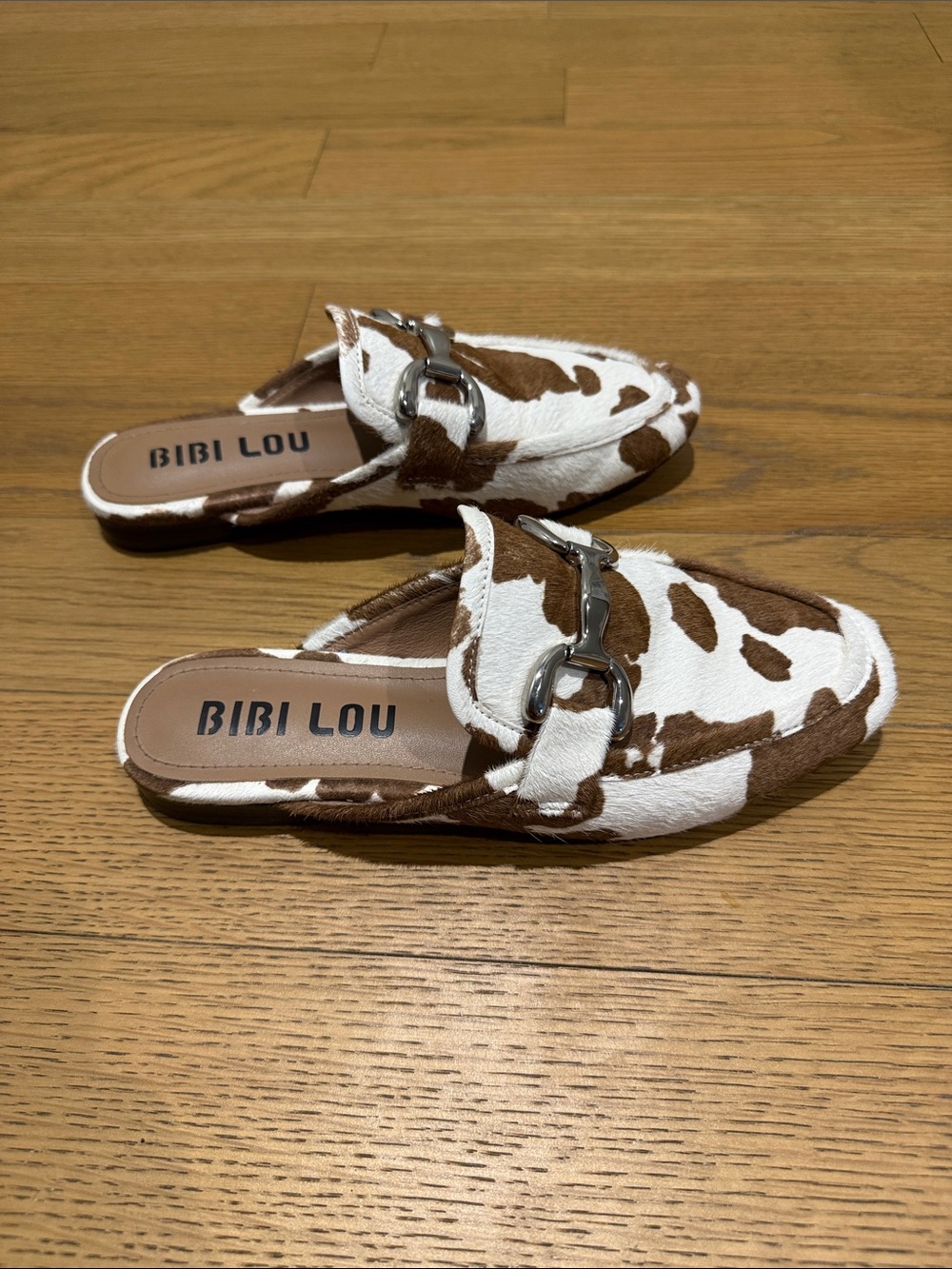 Bibi Lou Brown & White Cow-Print Slip-On Loafers - Picture 3 of 6